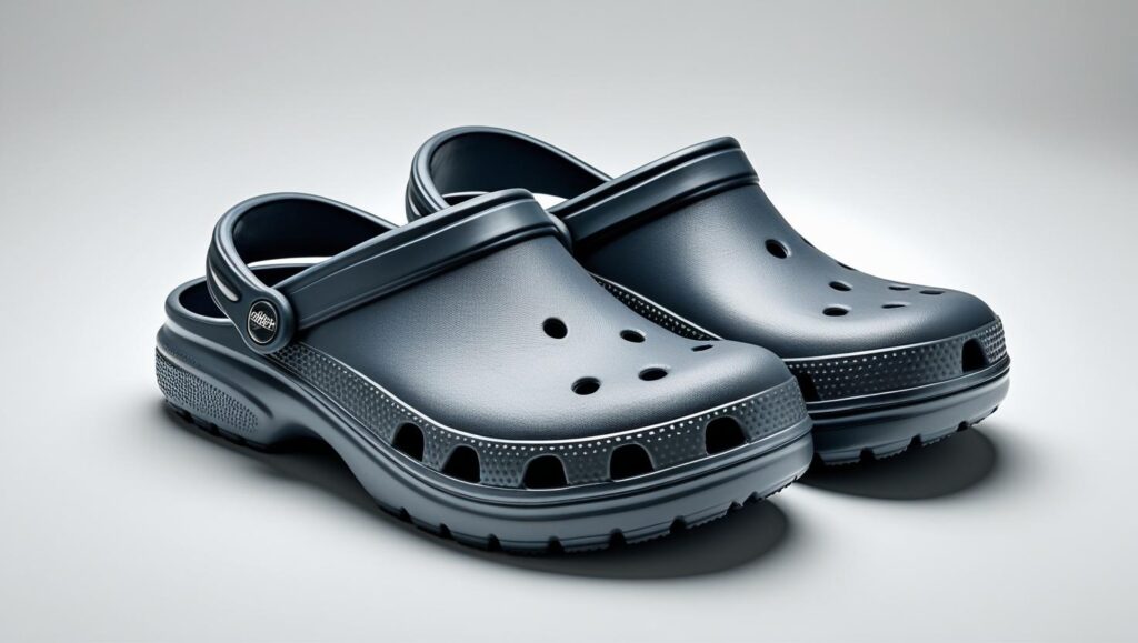 rubber or foam clogs for men (crocs style), comfort design, dark grey or navy, on a white background.”