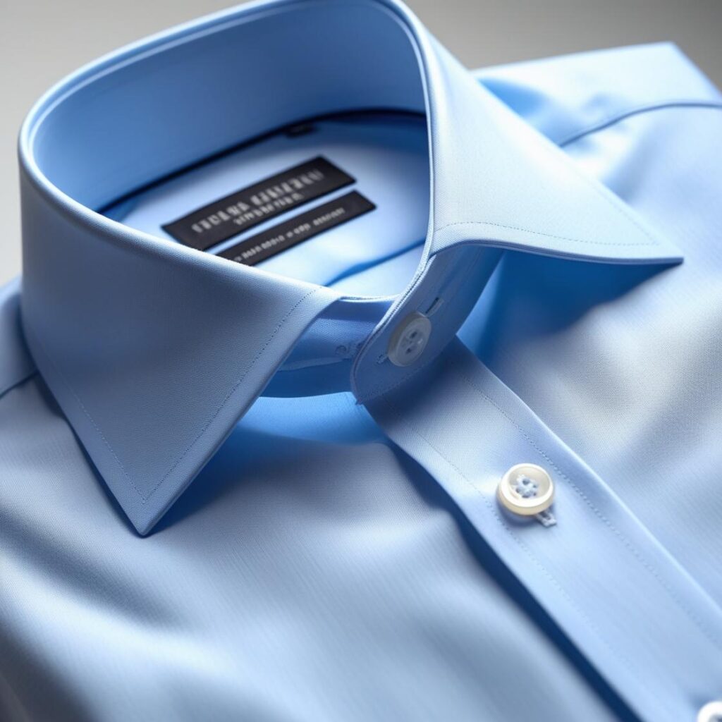 8 Types of Formal Shirts Every Guy Should Know About (2025 Edition) crisp formal dress shirt close up, light blue or white, semi spread collar, ironed cotton fabric