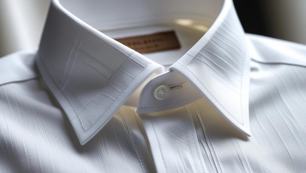 8 Types of Formal Shirts Every Guy Should Know About (2025 Edition) cutaway collar shirt close up, wide collar angle, fine textured cotton fabric, premium stitching